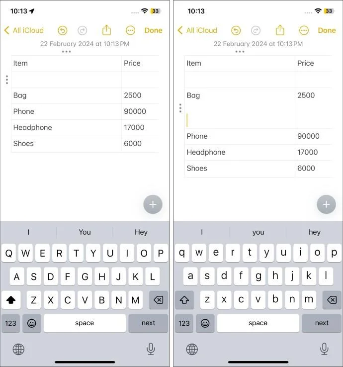 Apple Notes: Πώς να αλλάξετε το μέγεθος των στηλών ή των γραμμών του πίνακα