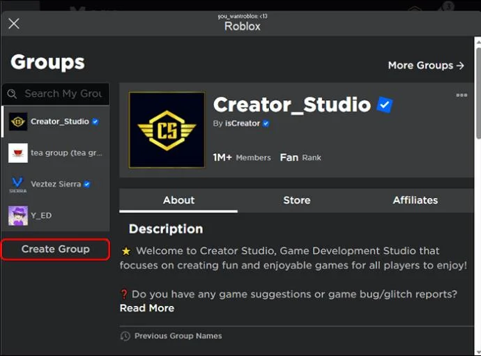 Как да направите група в Roblox