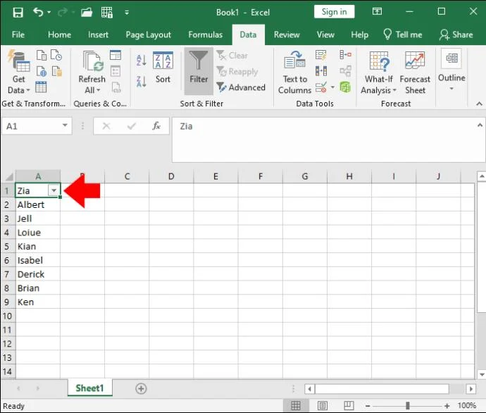 Как да подредите по азбучен ред в Excel