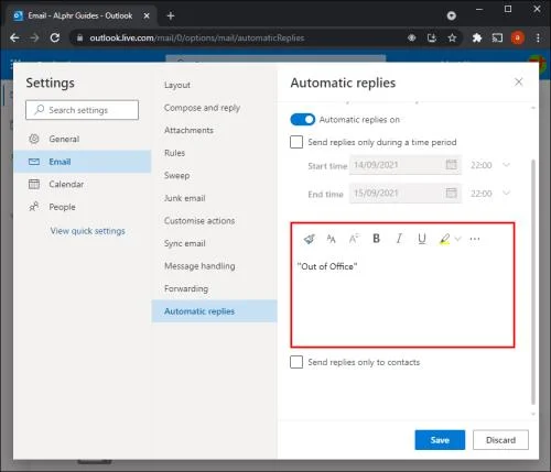 Как да зададете автоматичен отговор "Извън офиса" в Outlook