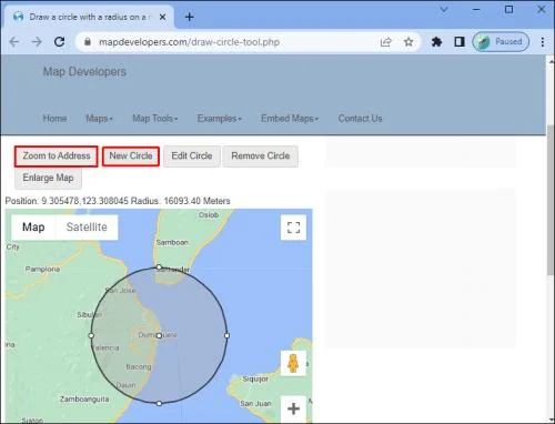 Как да нарисувате кръг с определен радиус в Google Maps