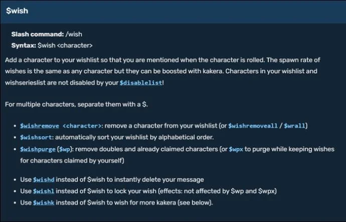 Mudae Wish Commands