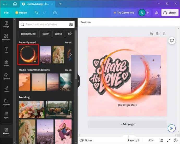 Как да добавите снимка към рамка в Canva