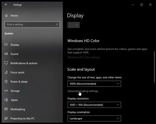 Hvernig á að stilla skjástærð í Windows 10