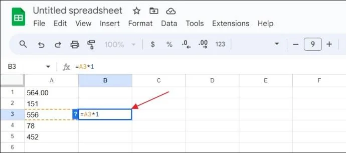 Hvordan konvertere tekst til tall i Google Sheets