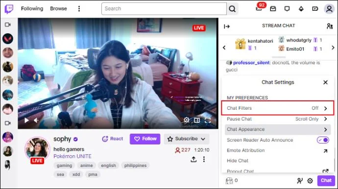 Как да изключите филтъра за чат в Twitch
