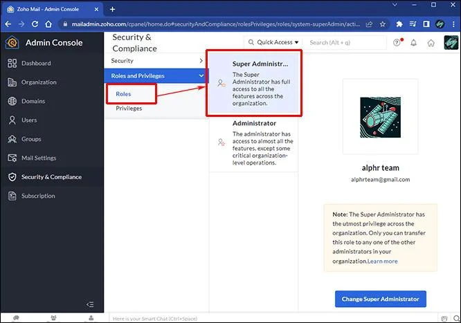 Πώς να αλλάξετε τον Super Admin στο Zoho