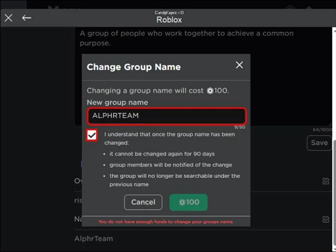 Как да промените име на група в Roblox