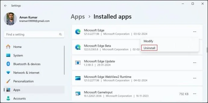 Hvernig á að fjarlægja Microsoft Edge í Windows 11