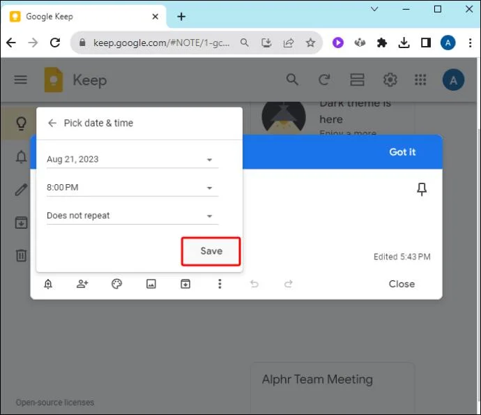 Πώς να ενσωματώσετε μια υπενθύμιση Google Keep στο Ημερολόγιο