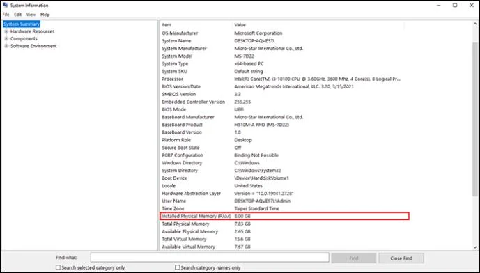 Як перевірити, скільки оперативної пам’яті має пристрій Windows 10
