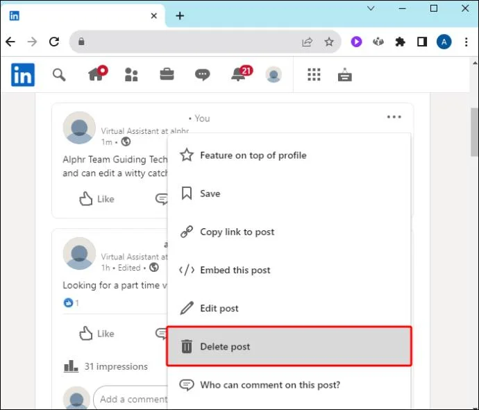 Πώς να διαγράψετε μια ανάρτηση από το LinkedIn