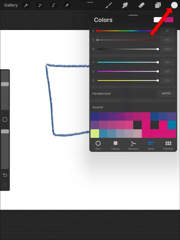 Kā lietot aizpildījuma krāsu Procreate