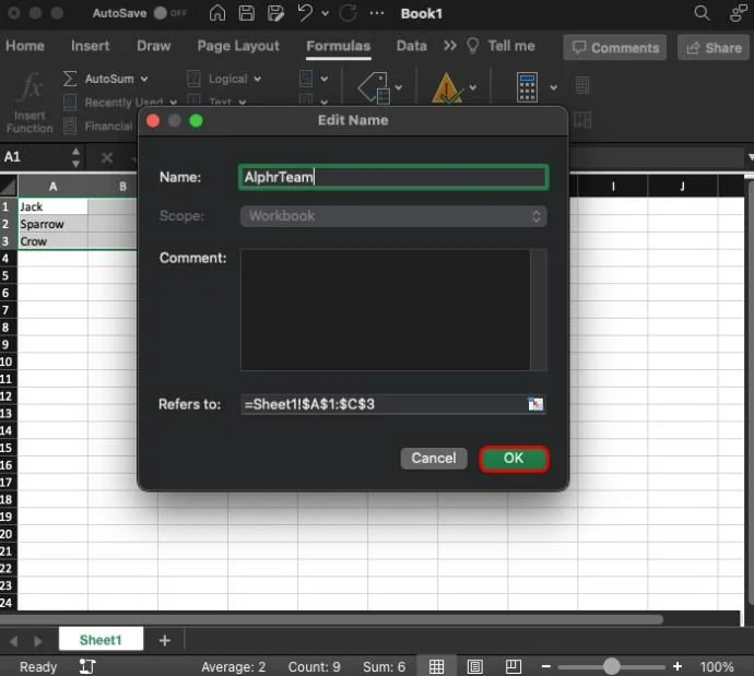 Как да изтриете именуван диапазон в Excel