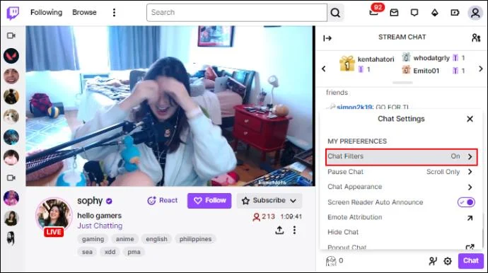 Как да изключите филтъра за чат в Twitch
