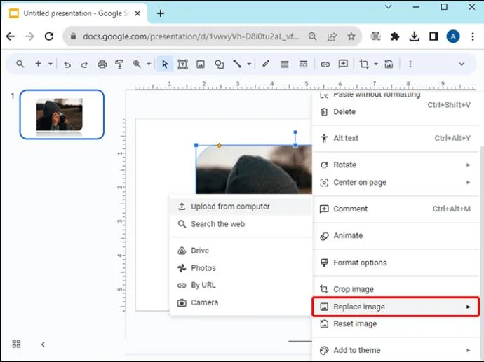 Как да промените формата на изображение в Google Презентации
