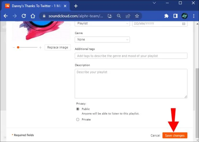 Jak změnit obrázek seznamu skladeb v SoundCloud