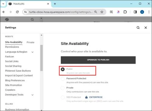Как да промените името на уебсайт в Squarespace