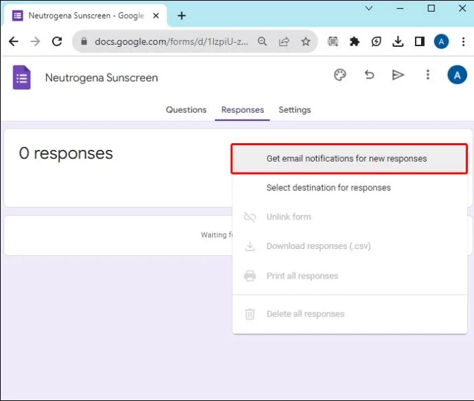 Как да получите известие, когато формуляр е изпратен в Google Forms