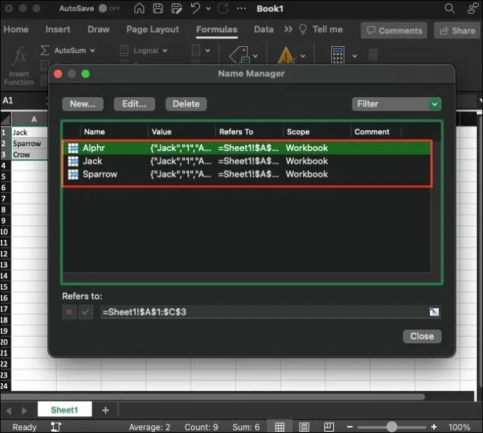 Как да изтриете именуван диапазон в Excel