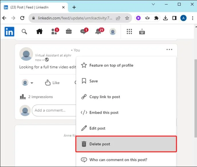 Πώς να διαγράψετε μια ανάρτηση από το LinkedIn