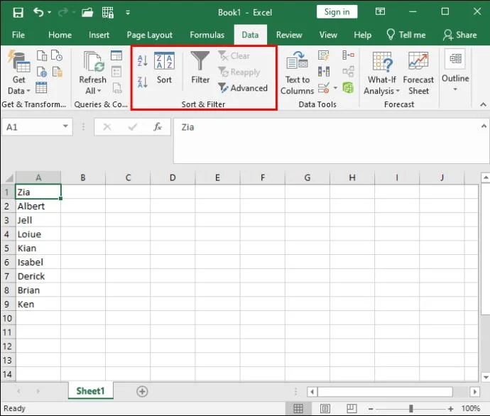Как да подредите по азбучен ред в Excel