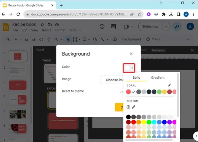 Как да промените цветовете на темата в Google Презентации