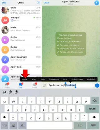 Как да използвате етикета спойлер в Telegram