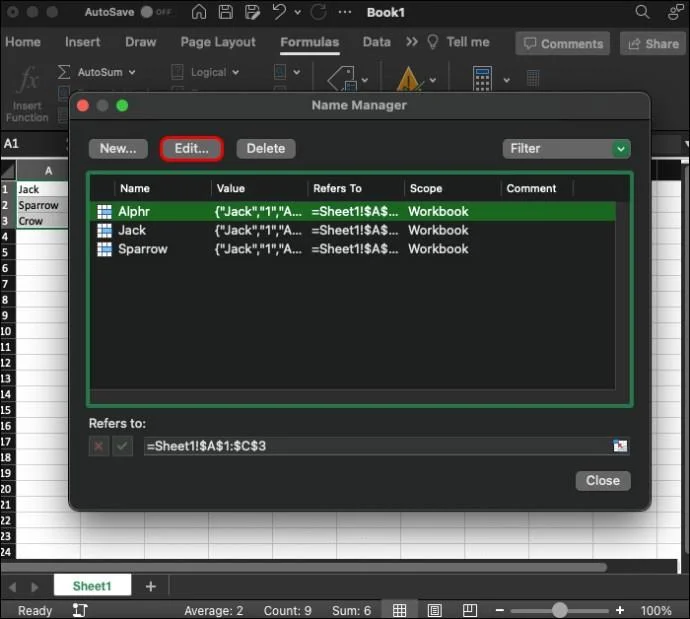 Как да изтриете именуван диапазон в Excel