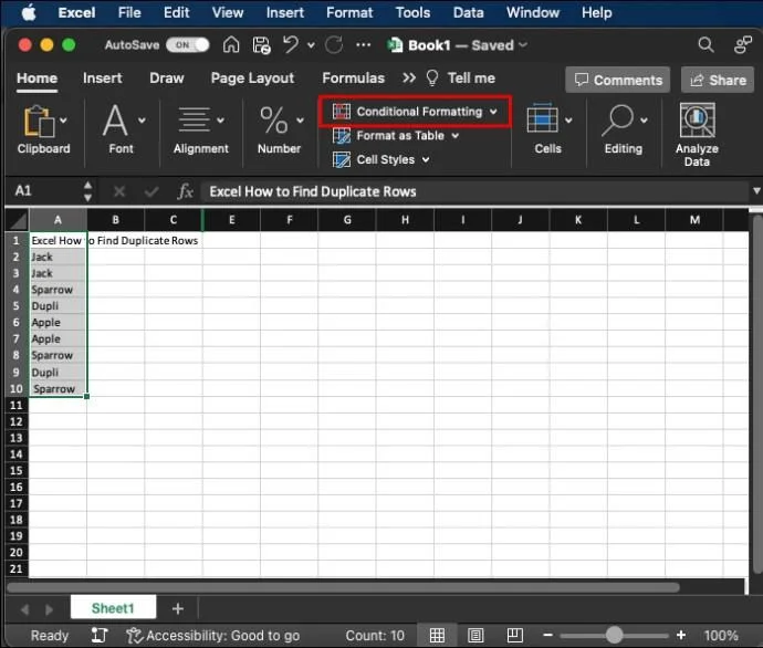 Как да намерите дублиращи се редове в Excel