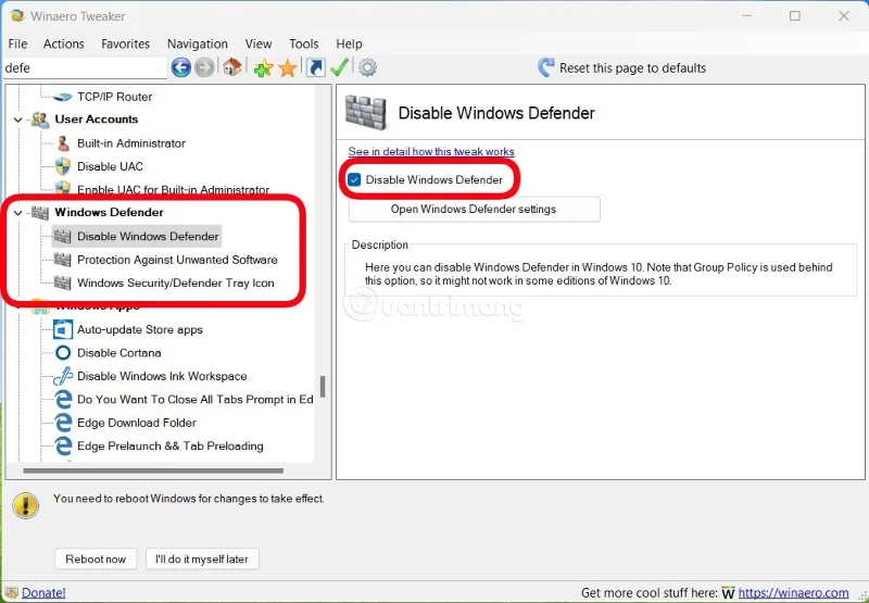 Izklopite Windows Defender (Varnost sistema Windows) v sistemih Windows 10 in Windows 11