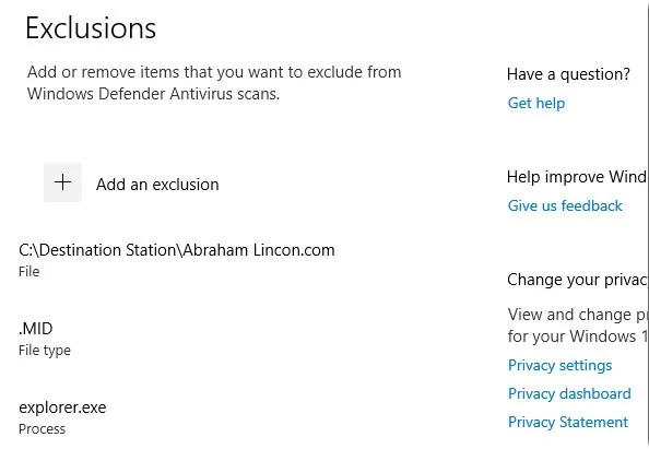 Kako dodati izjeme v programu Windows Defender v sistemu Windows 10