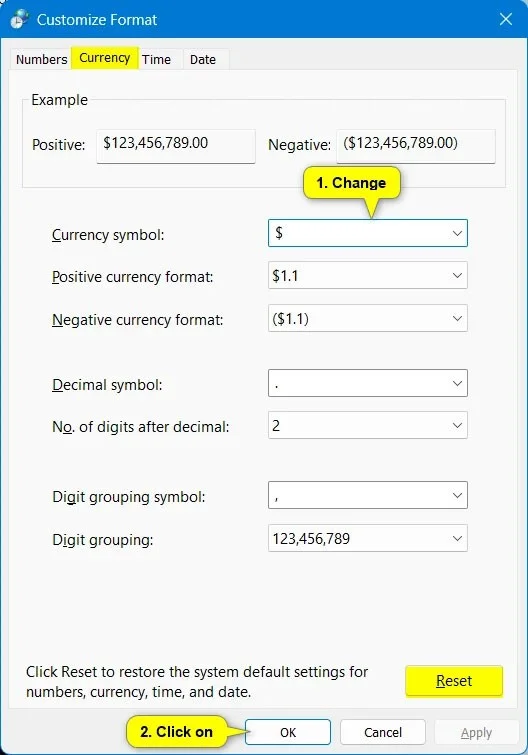 Kako spremeniti obliko valute v sistemu Windows 11