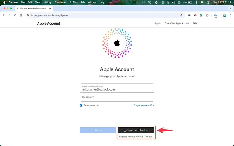 Как да поправите грешка при влизане в Apple акаунт в интернет