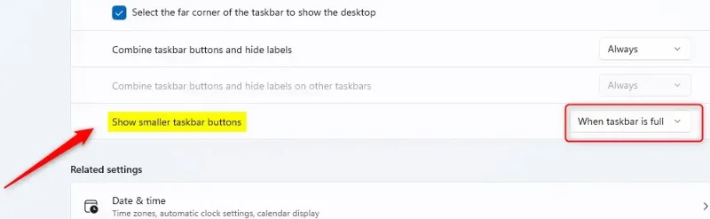 Navodila za spreminjanje velikosti ikon v opravilni vrstici sistema Windows 11