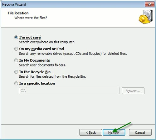 Obnovite izbrisane podatke s programom Recuva Portable v sistemu Windows 7