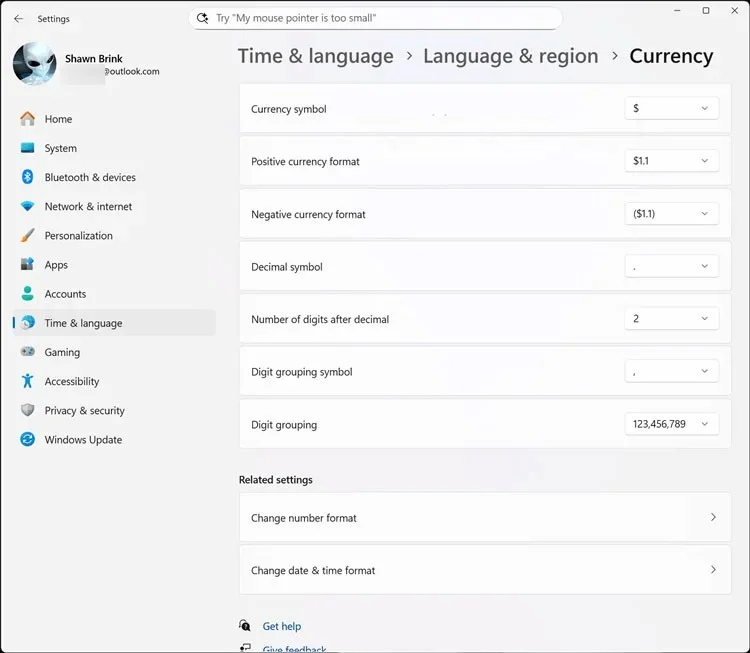 Kako spremeniti obliko valute v sistemu Windows 11