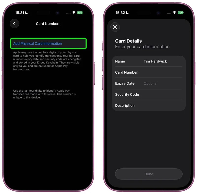 Инструкции за запазване на информация за банкова карта в iPhone Wallet