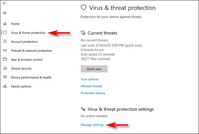 Kako dodati izjeme v programu Windows Defender v sistemu Windows 10