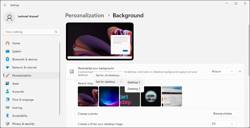 Sådan indstiller du forskellige baggrunde på hver skærm i Windows 10/11