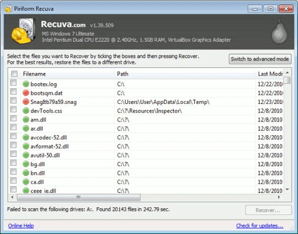 Obnovite izbrisane podatke s programom Recuva Portable v sistemu Windows 7
