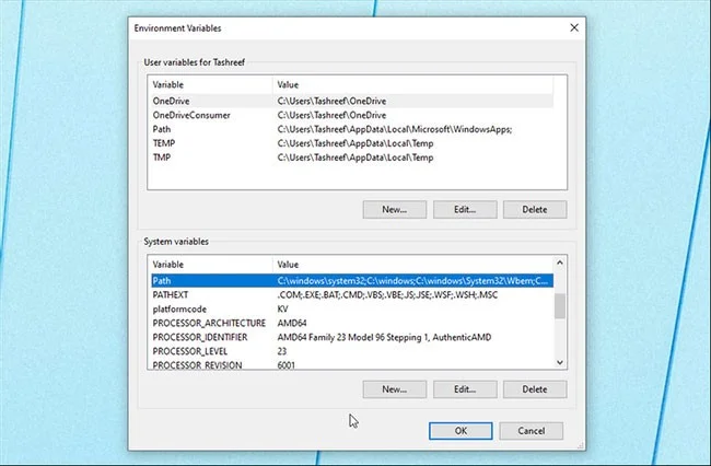 Navodila za odpravo napake »ni prepoznan kot notranji ali zunanji ukaz« pri uporabi ukaza CMD v sistemu Windows