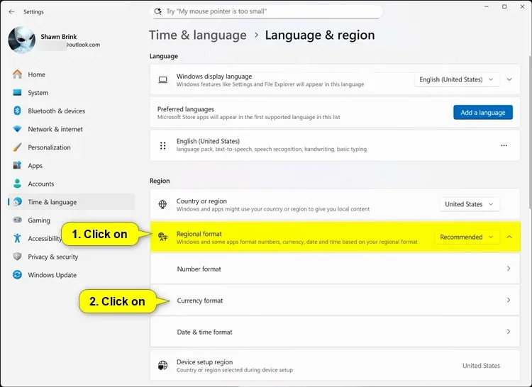 Kako spremeniti obliko valute v sistemu Windows 11