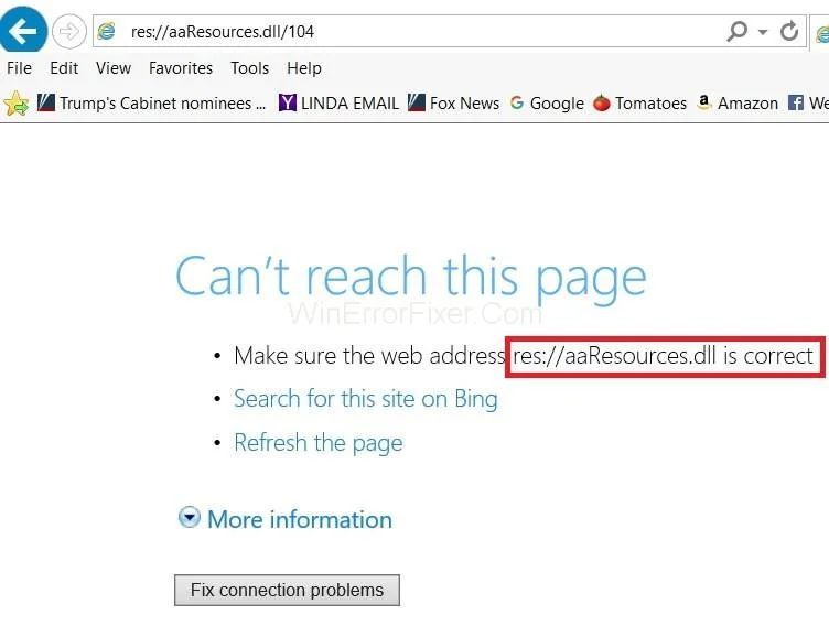 res://aaResources.dll/104 „Internet Explorer“ klaida
