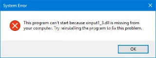 Xinput1_3.dll відсутній у Windows 10 {вирішено}