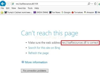 res://aaResources.dll/104 Villa í Internet Explorer