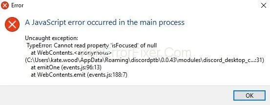 Discord Javascript klaida sistemoje Windows 10 {Išspręsta}