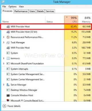Хост постачальника WMI (WmiPrvSE.exe) Високе використання ЦП