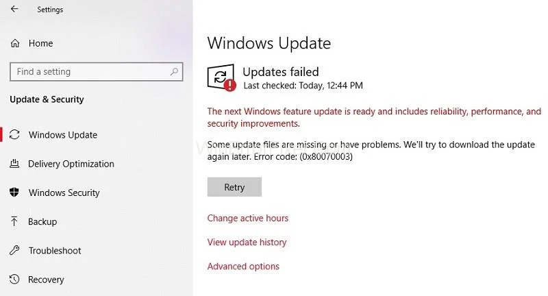 Помилка Windows Update 0x80070003 {вирішено}