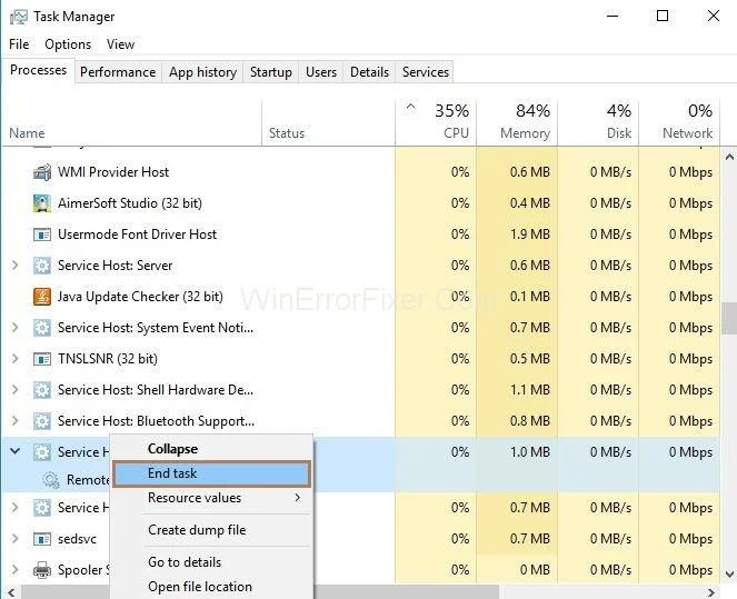 Teenuse hosti kohaliku süsteemi kõrge ketta protsessor ja mälukasutus [lahendatud]